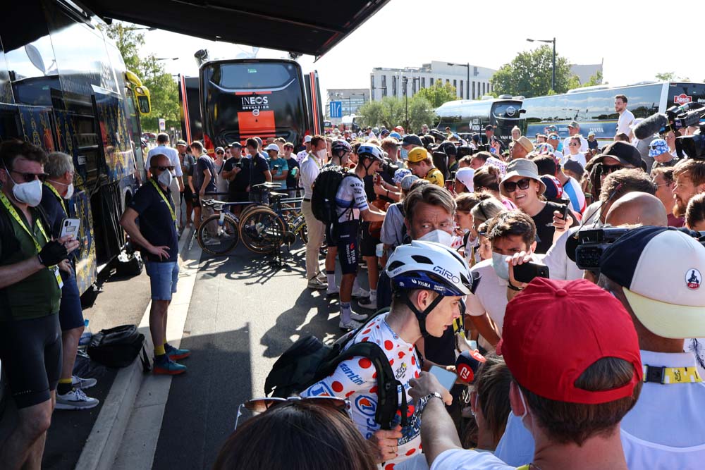 KOM jersey taking interviews