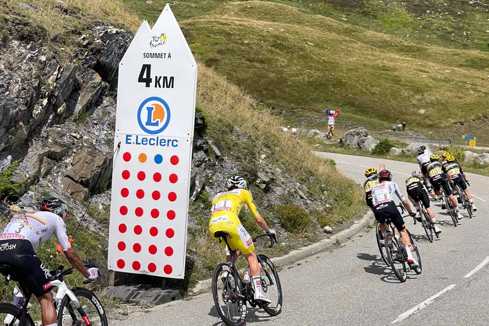 Yellow jersey descending at the TDF