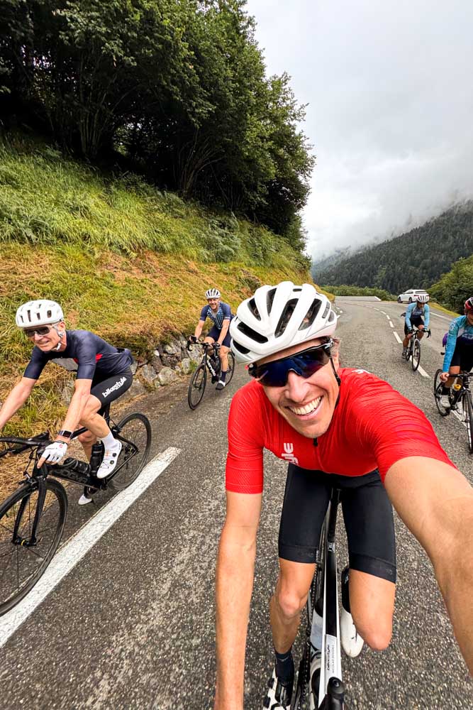 happy staff and guest on Tourmalet