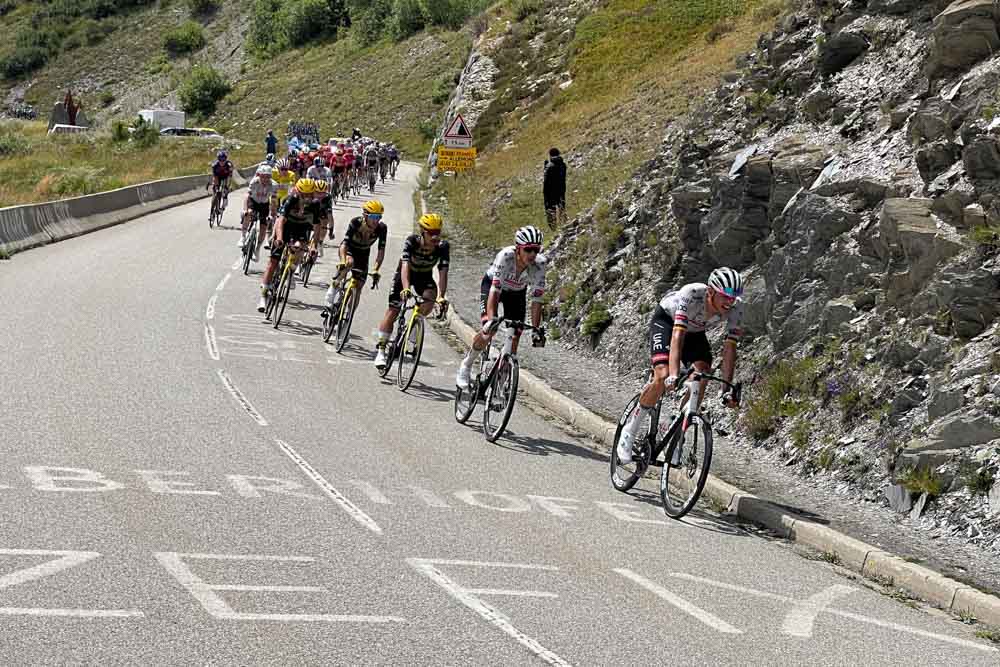 Leaders descending in the Alps