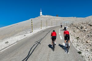 Two Bikestyle Tours cyclists climbing towards the Mont Ventoux summit